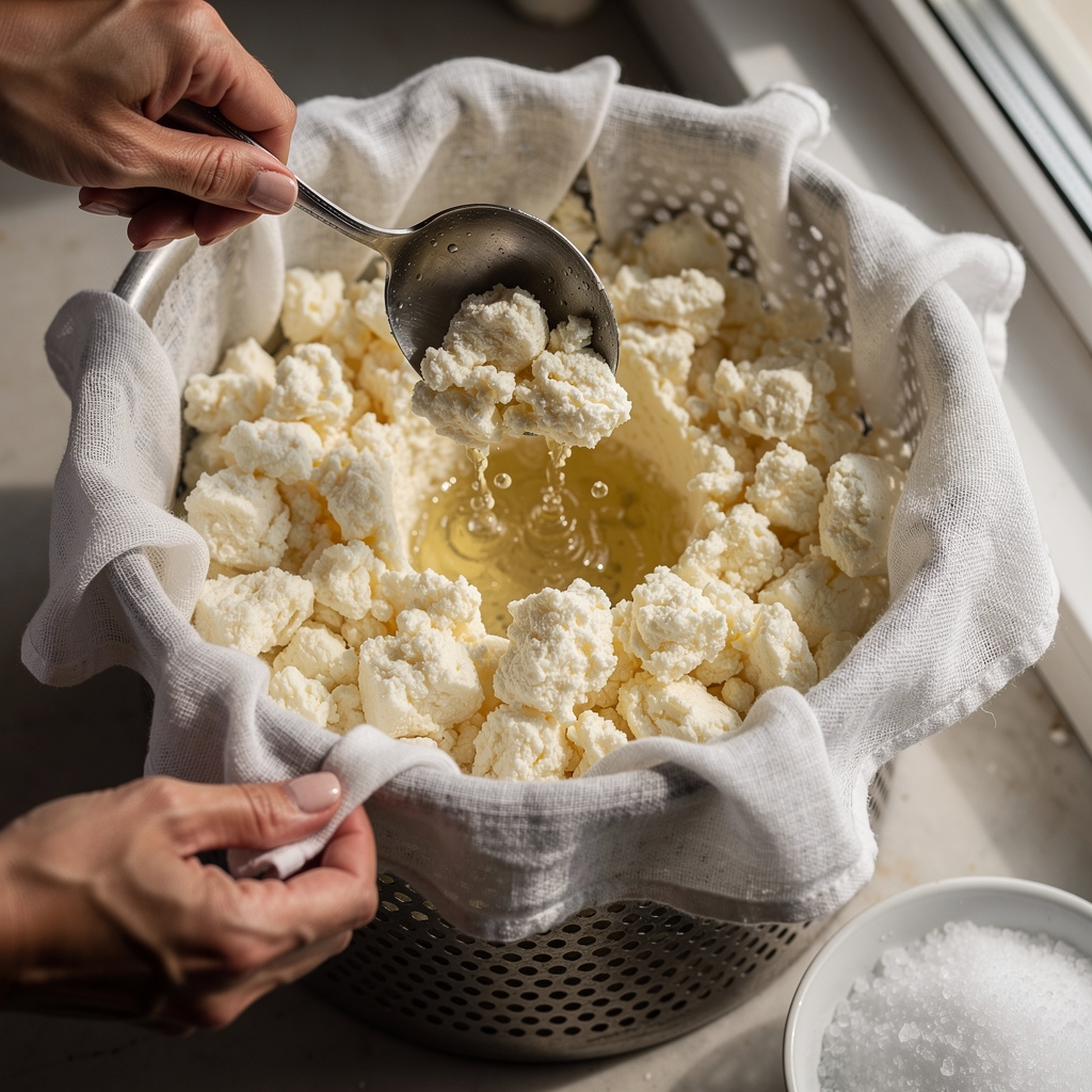 Frischkäse selbst herstellen Nahaufnahme der Herstellung
